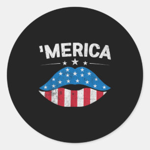 Patriotic Us America Flag Lips 4th Of July Merica Classic Round Sticker