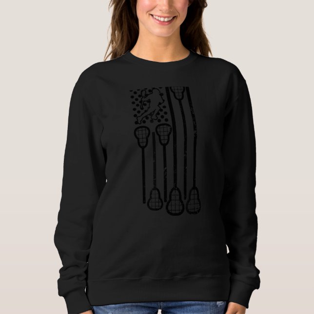 Patriotic Us American Flag Vintage Lacrosse Sweatshirt (Front)