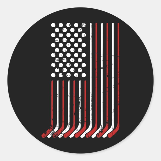 Patriotic Us American Hockey Sticks And Stars Stri Classic Round Sticker (Front)