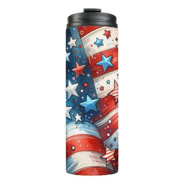 Patriotic US Flag Abstract Art Thermal Tumbler (Front)