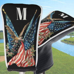 Patriotic US Flag And Eagle Custom Monogram Golf Head Cover