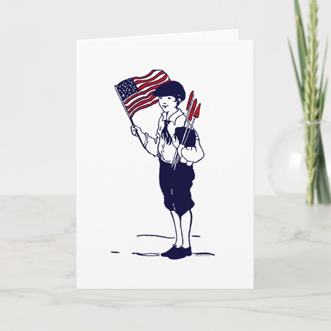 Patriotic US Flag and Fireworks Boy Card (Front)