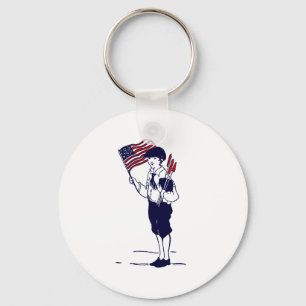 Patriotic US Flag and Fireworks Boy Key Ring