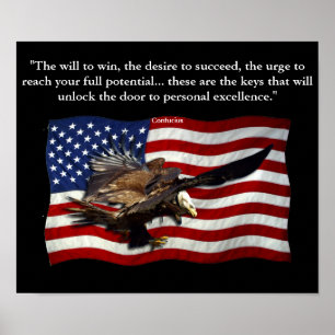 Patriotic US Flag Bald Eagles and Confucius quote Poster