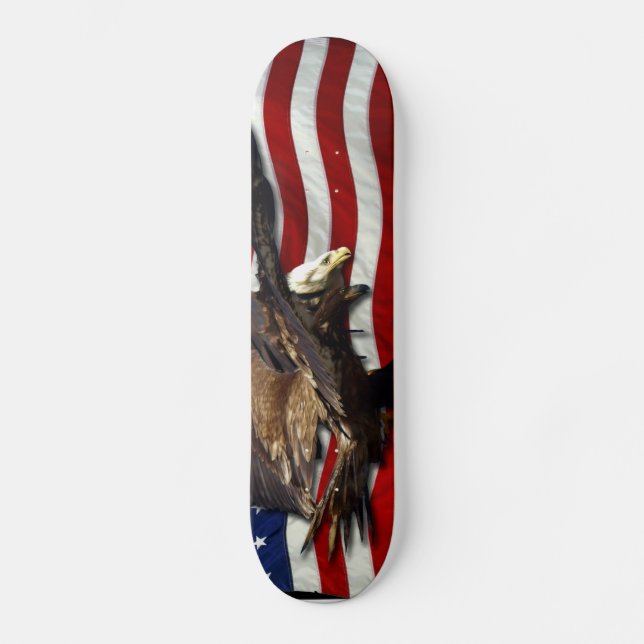 Patriotic US Flag Bald Eagles Skateboard (Front)