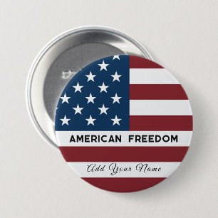 Patriotic US Flag Custom Text Name 7.5 Cm Round Badge