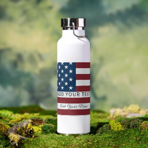 Patriotic US Flag Custom Text Name  Water Bottle
