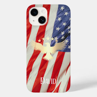 Patriotic US Flag Gold Eagle Custom Name Case-Mate iPhone 14 Case