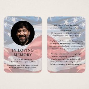 Patriotic US Flag Memorial Photo Prayer Card
