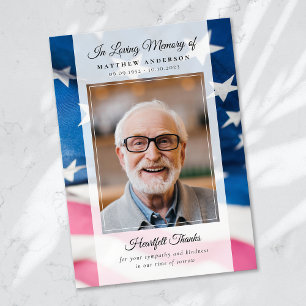 Patriotic US Flag Photo Keepsake Funeral Memorial Thank You Card