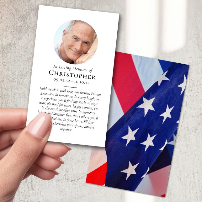 Patriotic US Flag Photo Prayer Memorial Calling Card (Creator Uploaded)