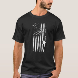 Patriotic Us Flag Rod Fisherman Fisher Fishing T-Shirt