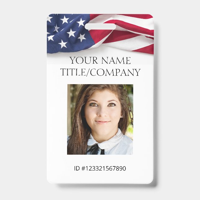 PATRIOTIC US flag Template Employee Photo Name ID  Badge (Front)