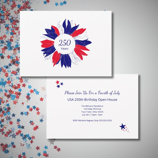 Patriotic USA 250 Years Floral Fourth of July BBQ Invitation (Creator Uploaded)