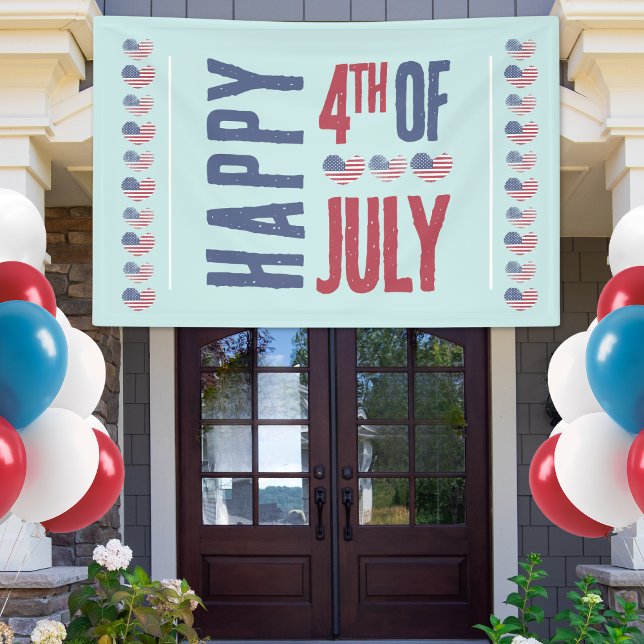 Patriotic USA American Flag 4th Of July Banner (Cute Patriotic USA American Flag Heart 4th Of July Banner)