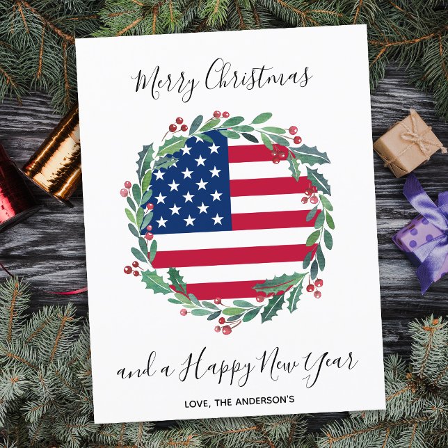 Patriotic USA American Flag Christmas Wreath Holiday Postcard (Creator Uploaded)