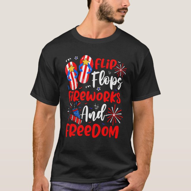 Patriotic USA American Flag Flip Flops Fireworks A T-Shirt (Front)
