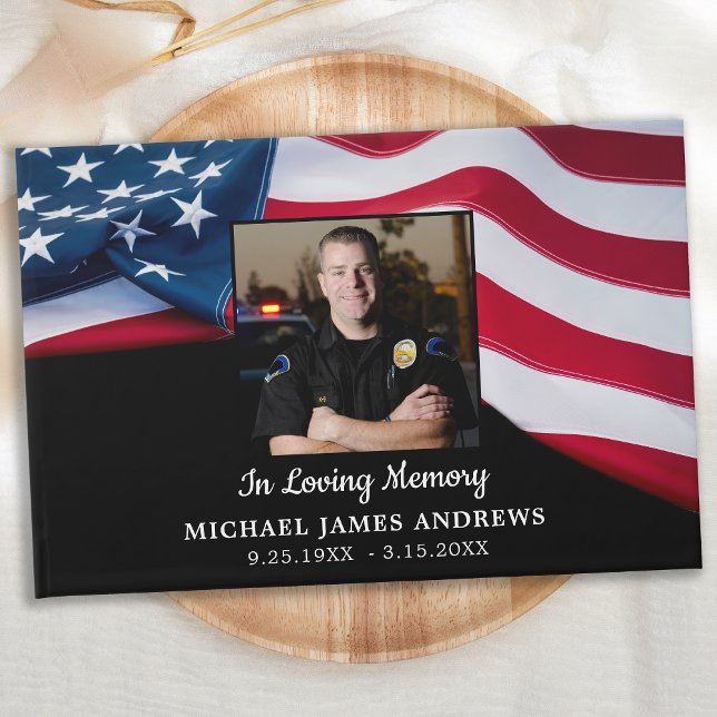 Patriotic USA American Flag Funeral Memorial Guest Book (Creator Uploaded)