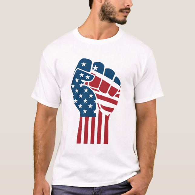 Patriotic USA American Flag Hand Protest Design T-Shirt (Front)