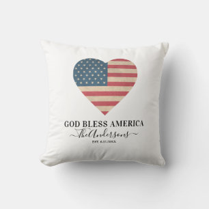 Patriotic USA American Flag Heart Cushion