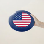 Patriotic USA American Flag Monogram Personalised Wham-O Frisbee<br><div class="desc">The American, Stars and Stripes, Old Glory, Star-Spangled Banner, USA flag, custom, personalised, beautiful elegant faux gold typography script, name monogram / initials, fun, cool, stylish, UPA approved 175g frisbee flying disc, to show your pride, patriotism, love. Simply enter your name / family name / company name / initials /...</div>