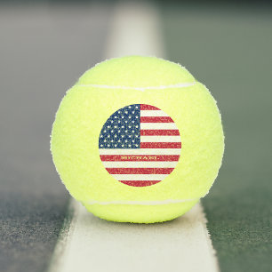 Patriotic USA American Flag Monogram Personalized Tennis Balls