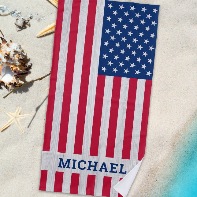 Patriotic USA American Flag Personalised Beach Towel (Creator Uploaded)