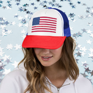 Patriotic USA American Flag Stars Stripes Red Blue Trucker Hat