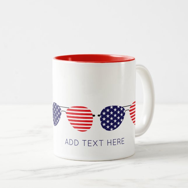Patriotic USA Aviator Sunglasses Add Own Text Two-Tone Coffee Mug (Front Right)