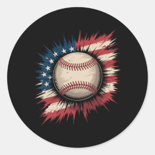 Patriotic USA Baseball American Flag Vintage Sport Classic Round Sticker