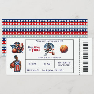 Patriotic USA Basketball Ticket Birthday Party Invitation
