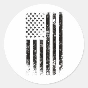 Patriotic Usa Black American Flag Distressed Grung Classic Round Sticker