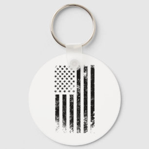 Patriotic Usa Black American Flag Distressed Grung Key Ring