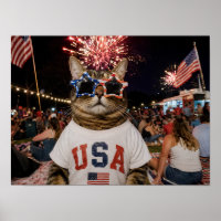 Patriotic USA Cat in Star Sunglasses 4th of July