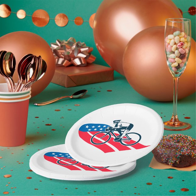 Patriotic USA Cycling American Flag Bike Rider  Paper Plate (Creator Uploaded)