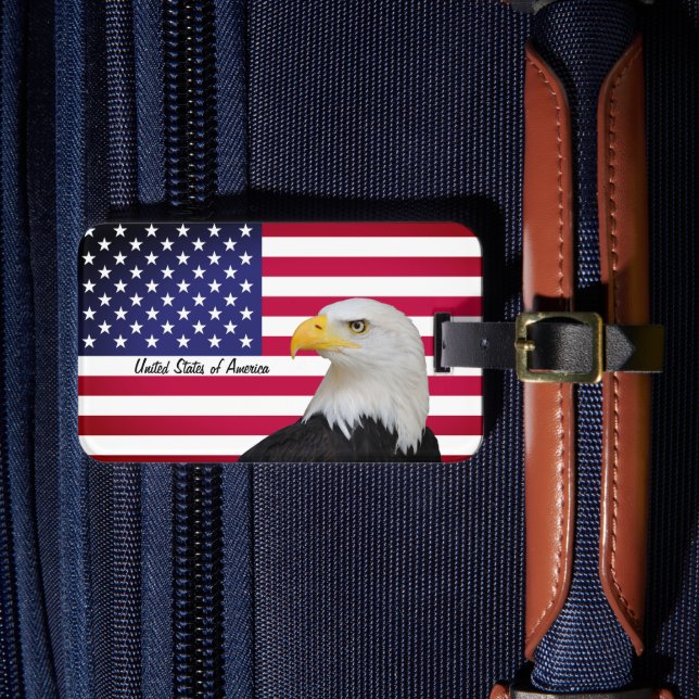 Patriotic USA, Eagle, American Flag fashion Luggage Tag (Front Insitu 4)