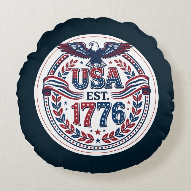 Patriotic USA Eagle Emblem  Round Cushion (Front)