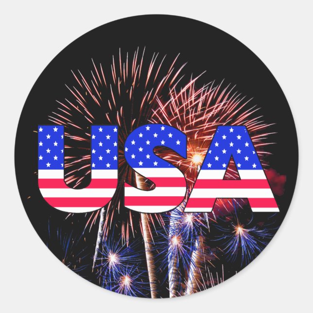 Patriotic USA Fireworks Classic Round Sticker (Front)