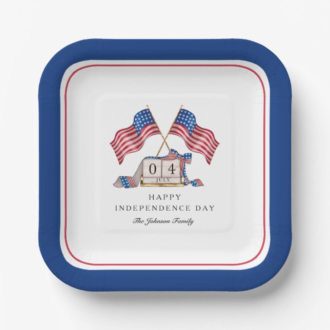Patriotic USA Flag 4th Of July Paper Plate (Front)
