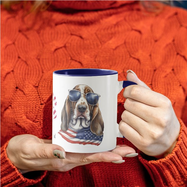 Patriotic USA Flag Basset Hound Dog  Mug (Creator Uploaded)