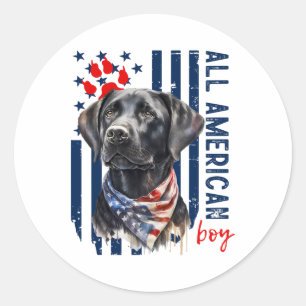 Patriotic Usa Flag Black Labrador All American Boy Classic Round Sticker
