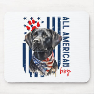 Patriotic Usa Flag Black Labrador All American Boy Mouse Pad