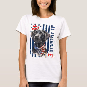 Patriotic Usa Flag Black Labrador All American Boy T-Shirt