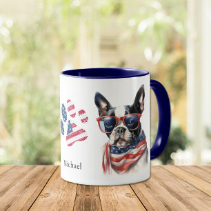 Patriotic USA Flag Boston Terrier Dog Mug