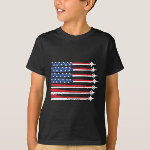 Patriotic Usa Flag Fighter Jet 4th July Boy Red Wh T-Shirt