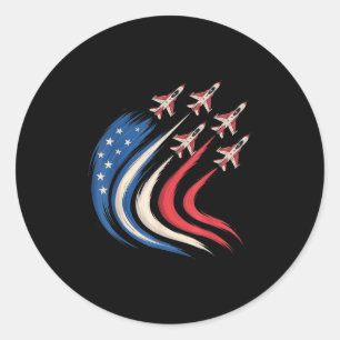 Patriotic Usa Flag Fighter Jet 4th Of July Airforc Classic Round Sticker