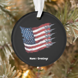 Patriotic USA Flag Fighter Jets 4th of July Ornament