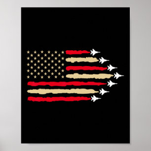 Patriotic Usa Flag Fighter Jets Aeroplane 4th Of J Poster