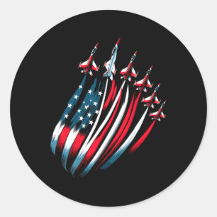 Patriotic Usa Flag Fighter Jets Boys 4th Of July  Classic Round Sticker