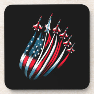 Patriotic USA Flag Fighter Jets Boys 4th of July  Coaster